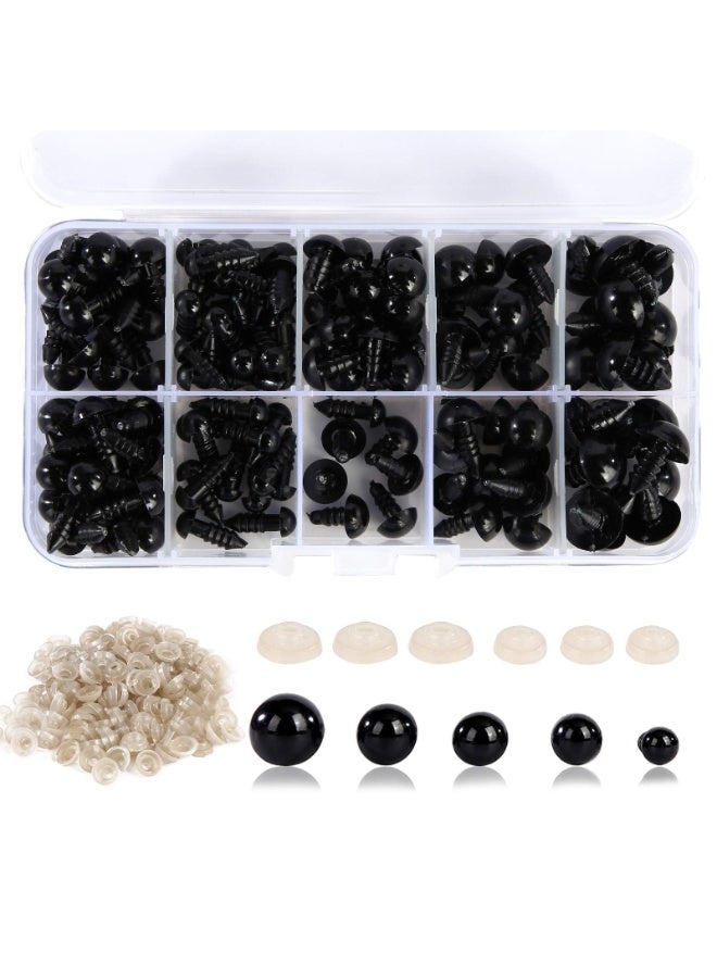 دايتويز عيون أمان 150 قطعة من عيون الأمان البلاستيكية 6-12 مم مع غسالات عيون حرفية لمشاريع الكروشيه للحيوانات المحشوة ودمى الدببة وحرف يدوية وصنع ديكورات الحفلات - Image 1